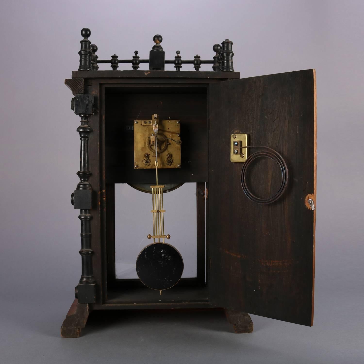 German Aesthetic Movement Carved, Gilt and Ebonized Walnut Mantel Clock 2