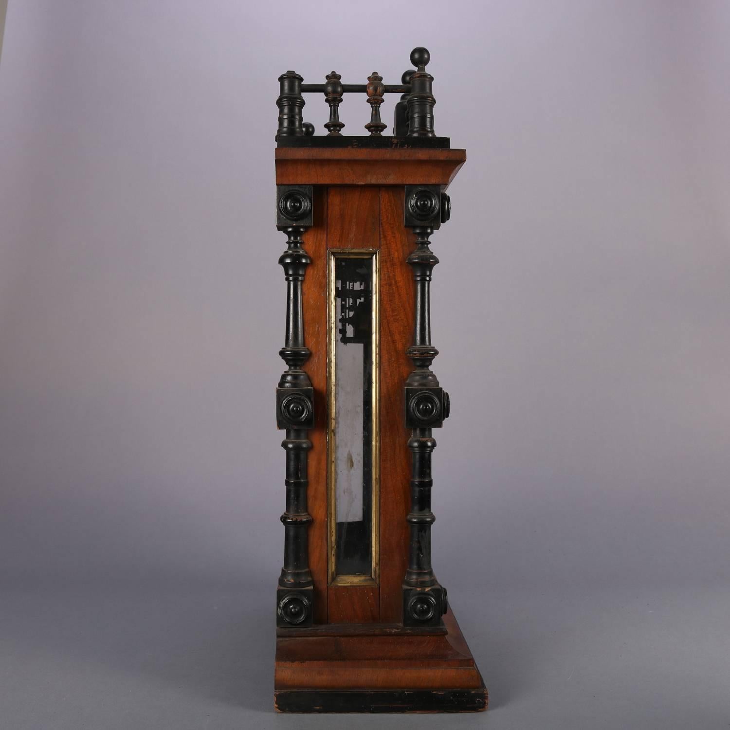 German Aesthetic Movement Carved, Gilt and Ebonized Walnut Mantel Clock 4