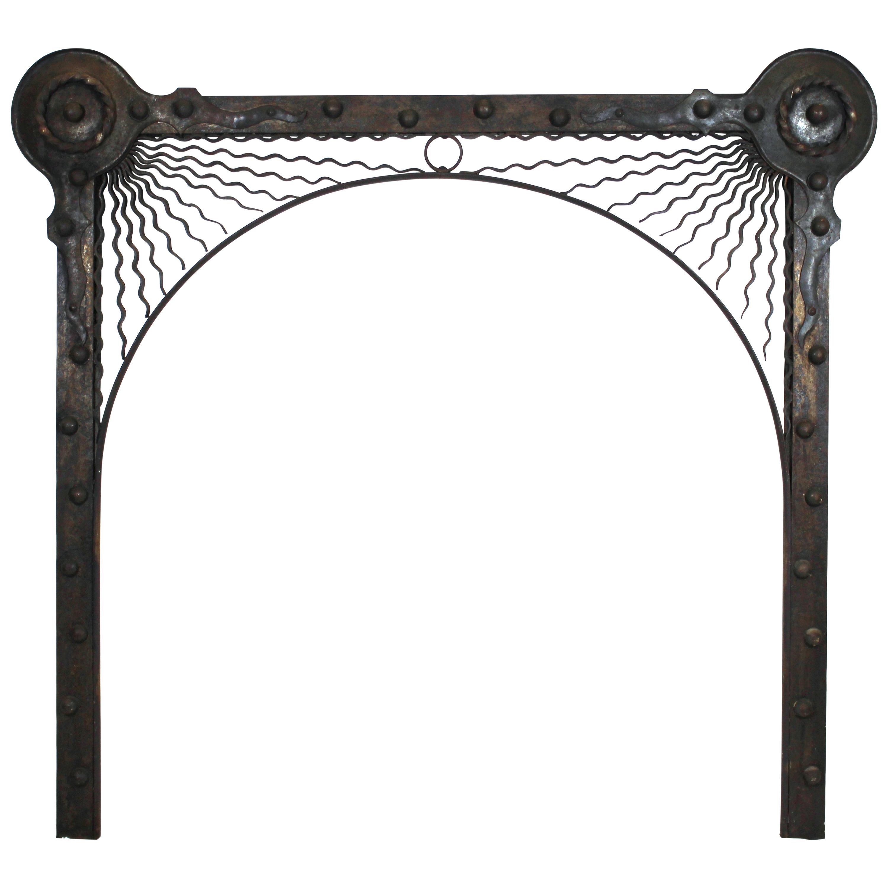 German Aesthetic Movement Fireplace Surround in Handwrought Iron