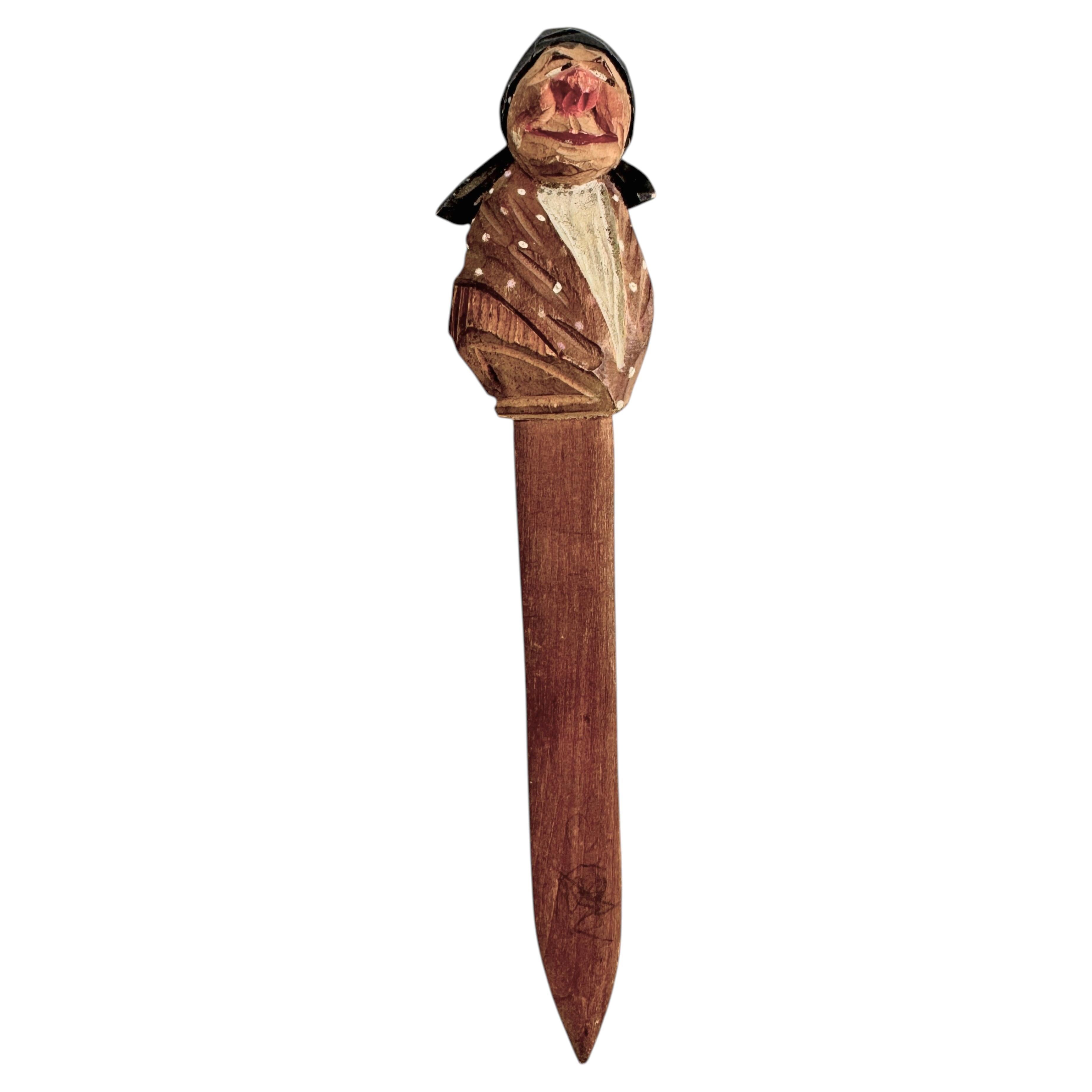 German ANRI Wood Carved Figural Decorative Letter Opener vintage 1920s