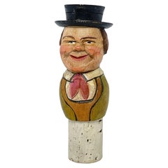 German ANRI Wood Carved Figural Gentleman Cork Bottle Stopper, 1950s