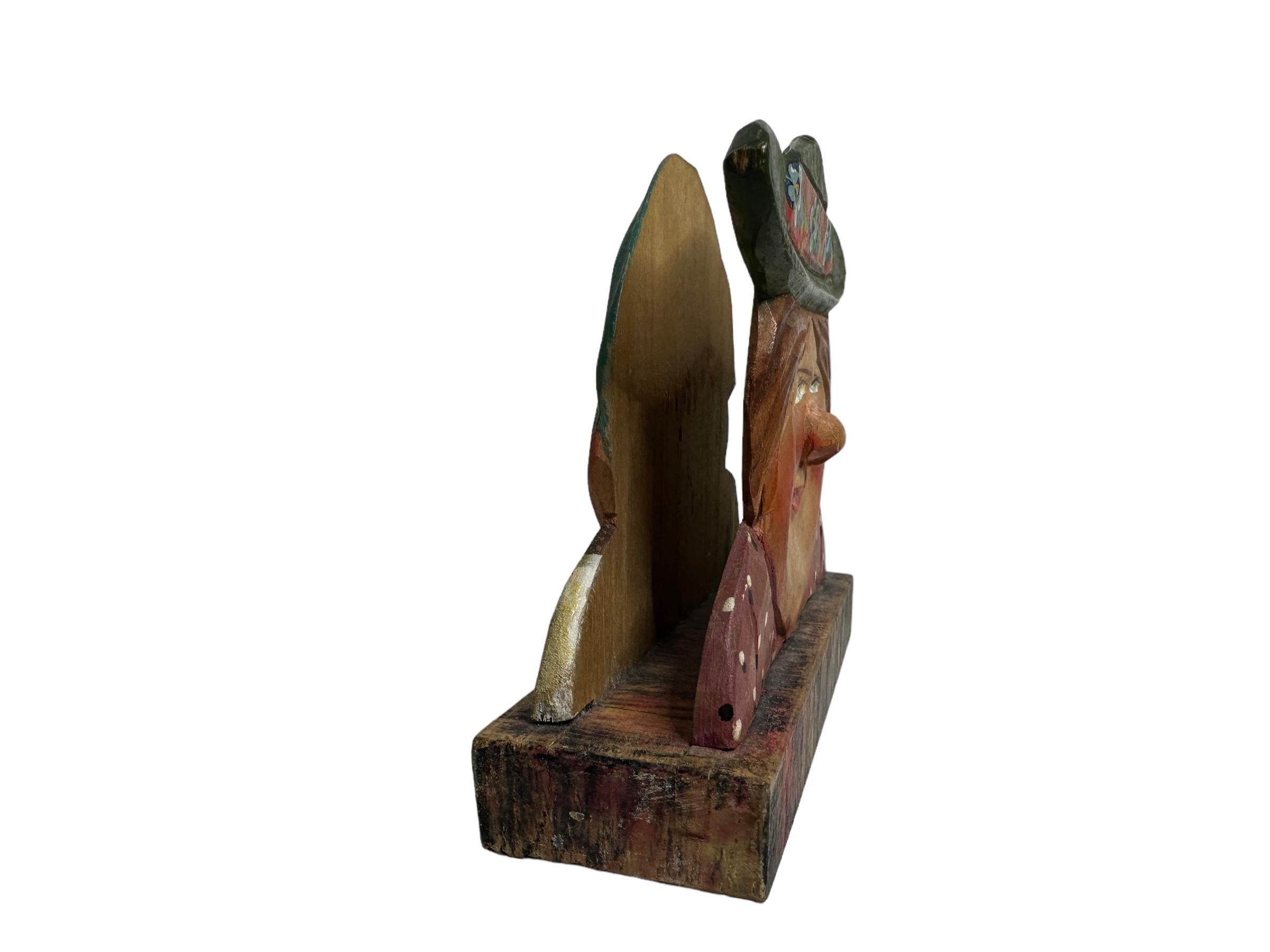 Mid-20th Century German ANRI Wood Carved Figural Napkin Holder Stand, vintage 1930s For Sale