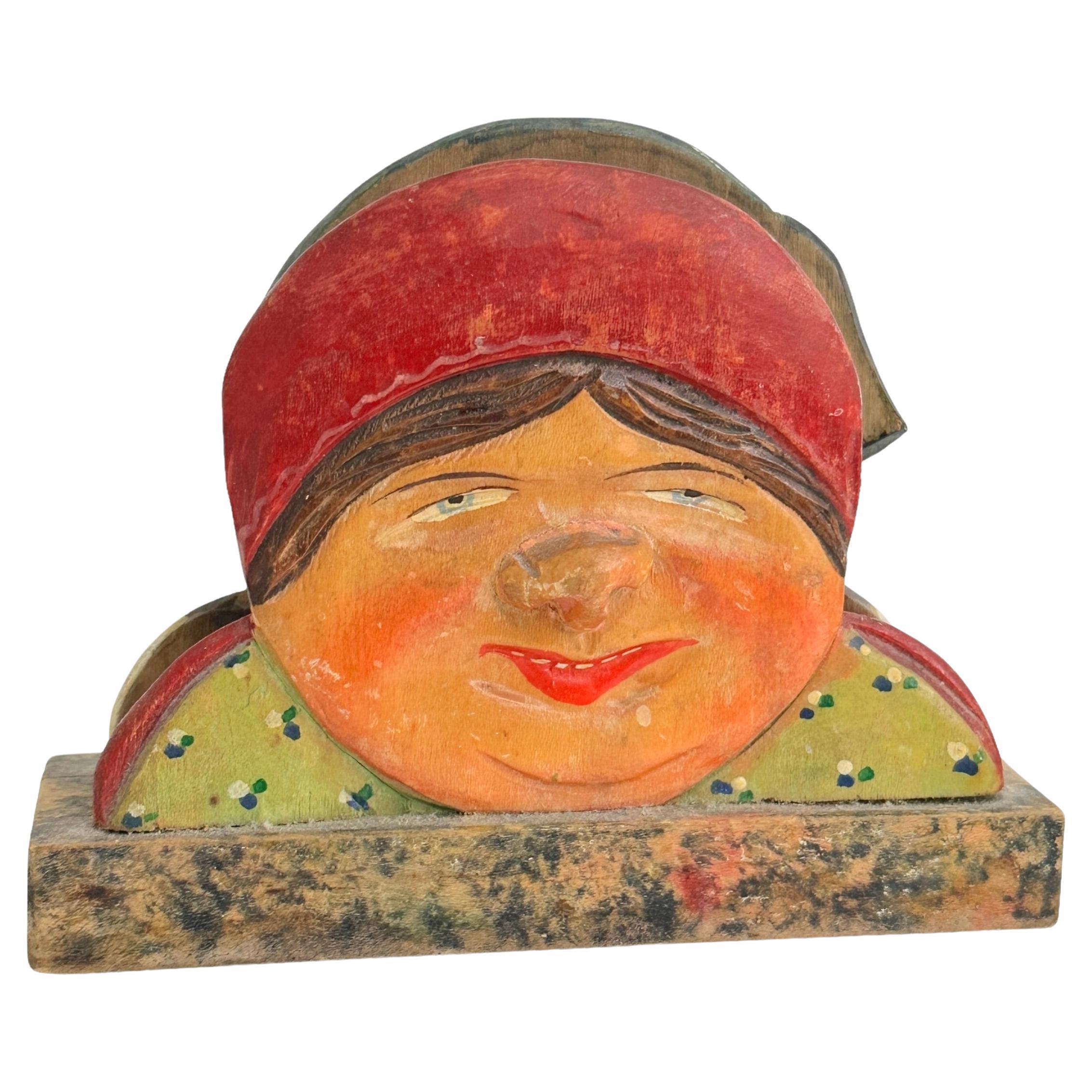 Porte-serviettes en bois sculpté allemand ANRI Stand, vintage années 1920