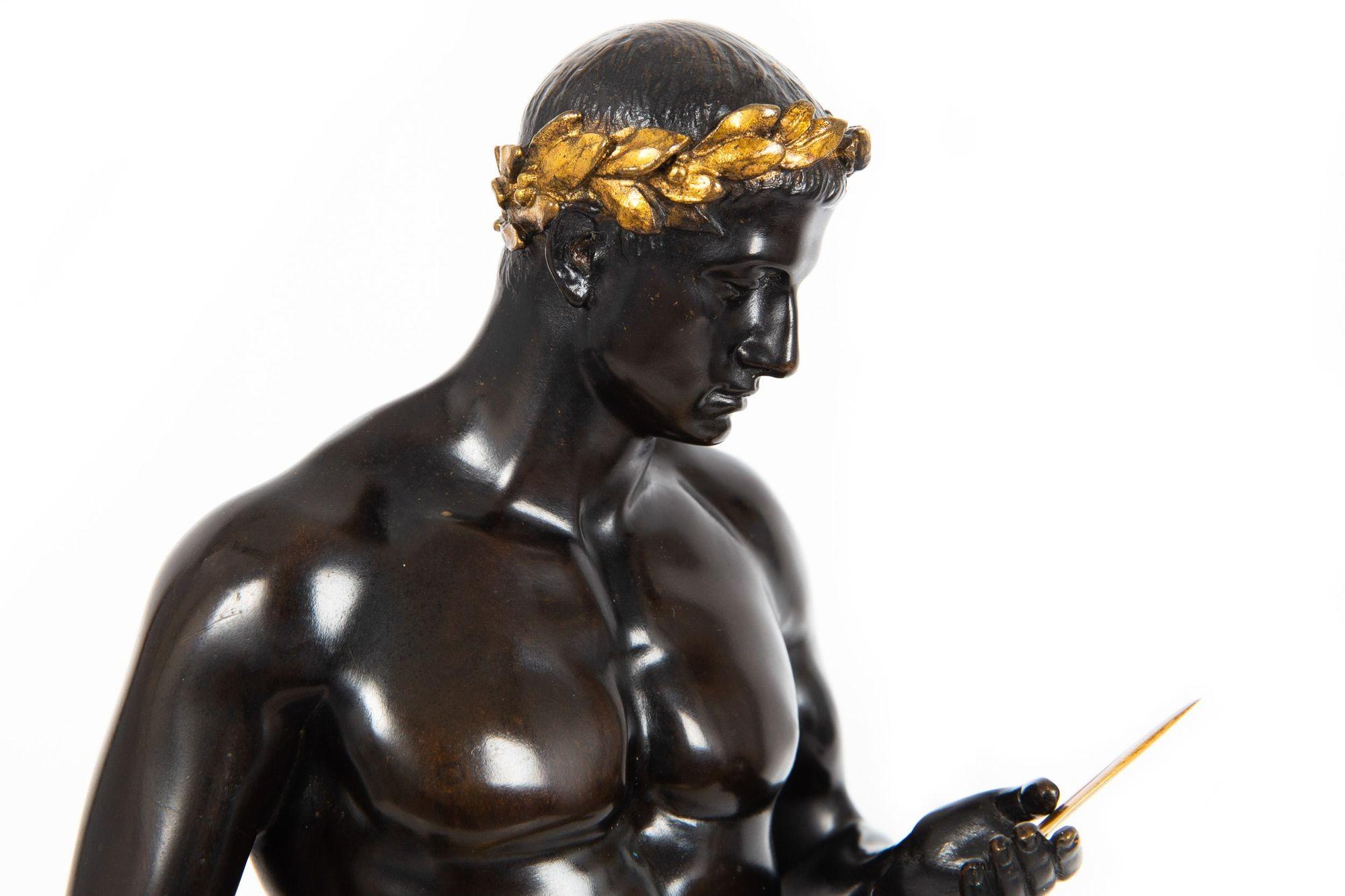 German Antique Bronze Sculpture “Fencer” by Fritz Heinemann For Sale 10