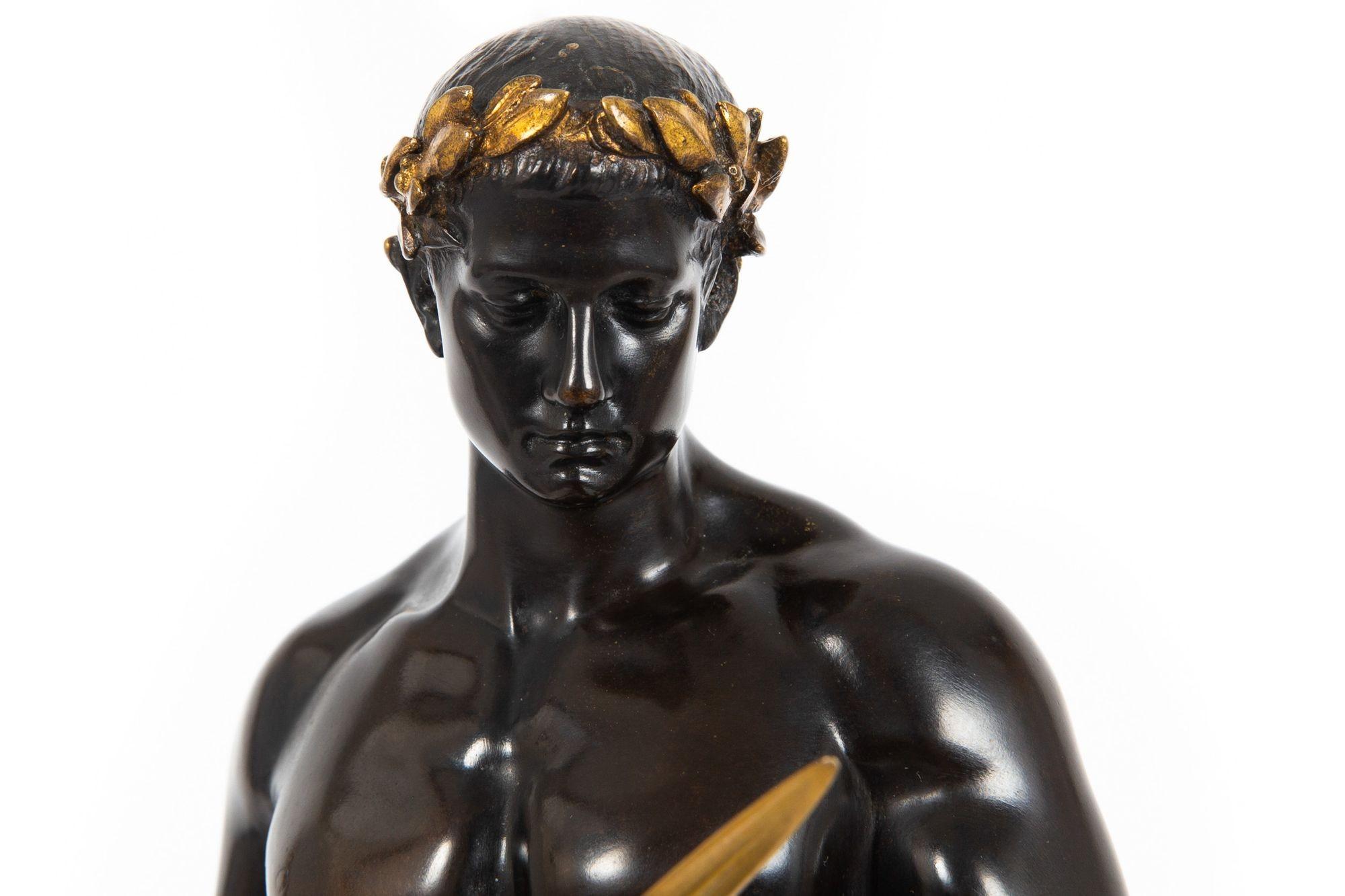 German Antique Bronze Sculpture “Fencer” by Fritz Heinemann For Sale 13