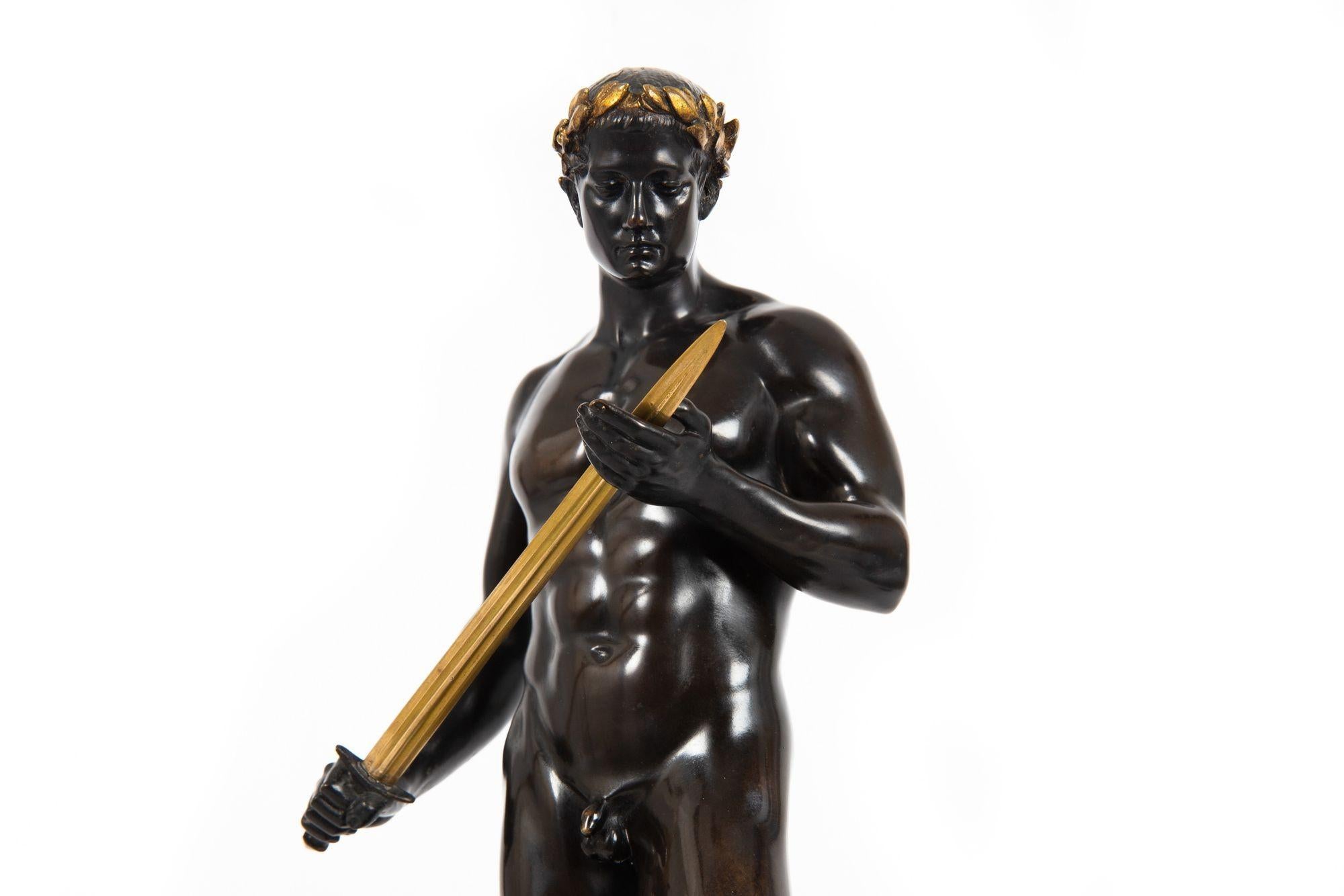 German Antique Bronze Sculpture “Fencer” by Fritz Heinemann 4