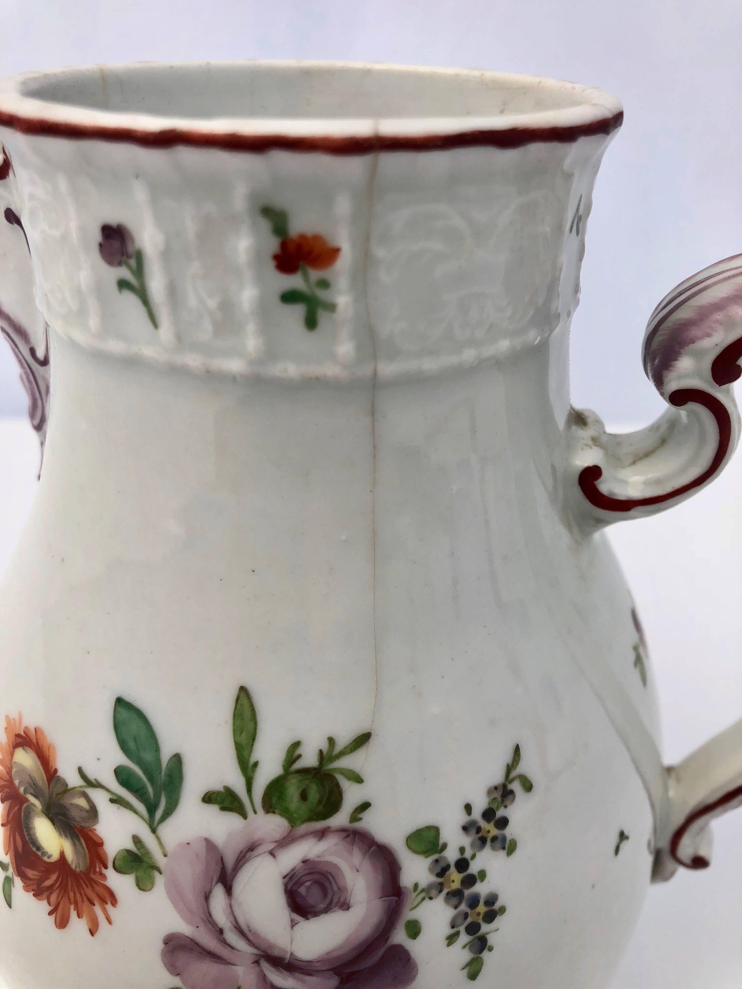 Faience German Louisbourg Faïence Tea Pot with Flower motif and Apple on the Top, 1800s