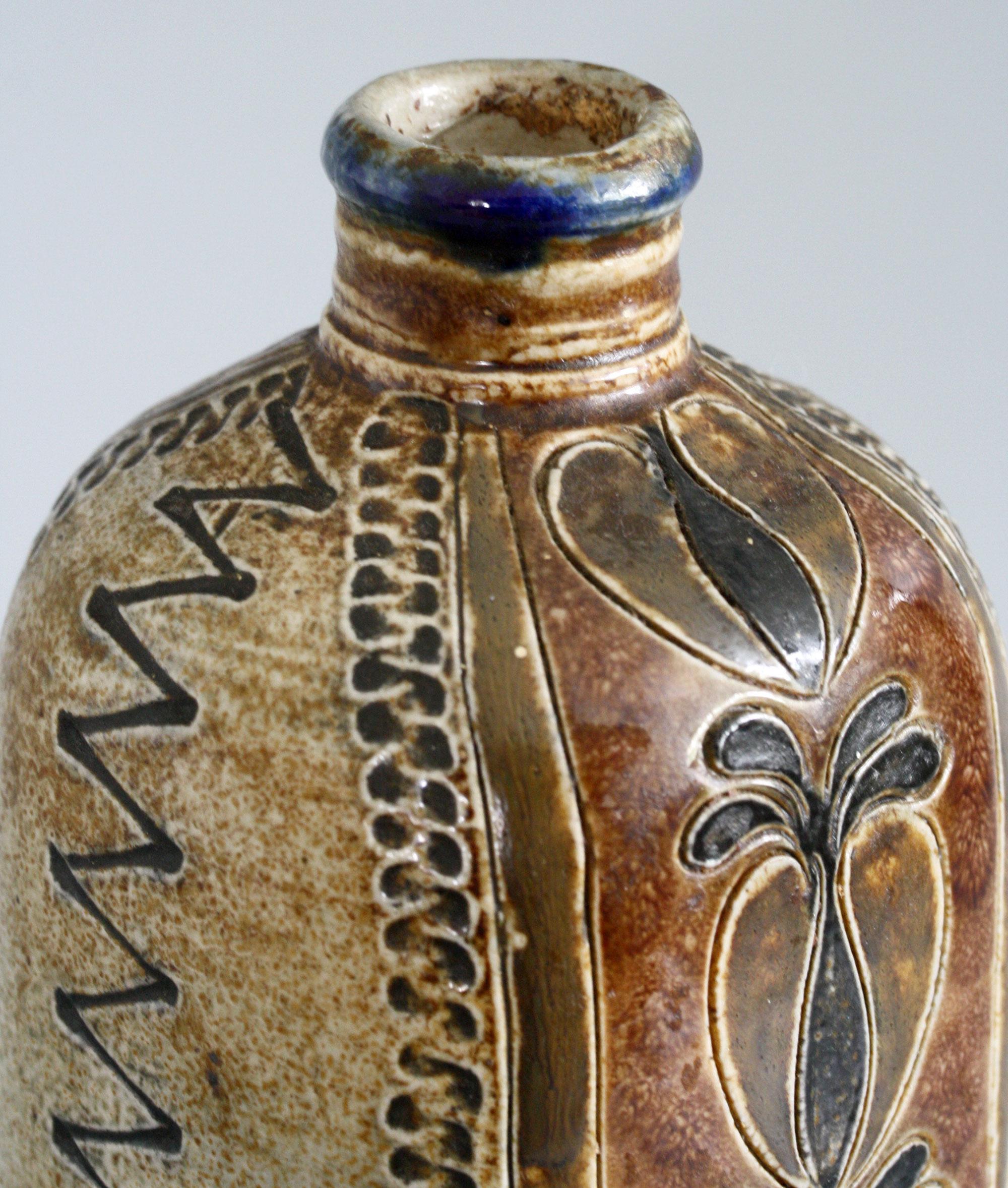 German Antique Handmade Salt Glazed Lidded Stoneware Bottle