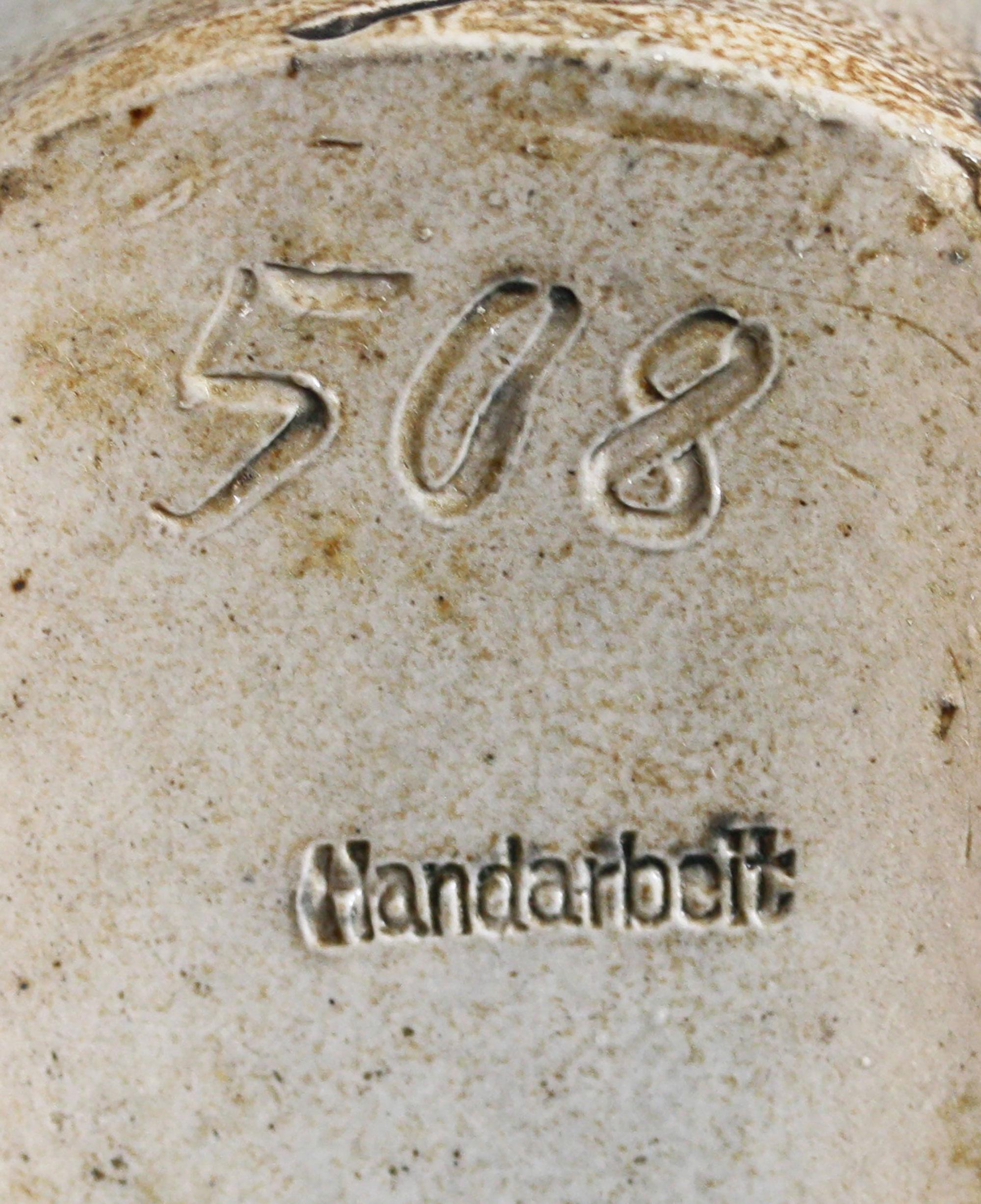 Fait main Salière en grès ancienne allemande faite à la main, émaillée et à motifs de fruits en vente