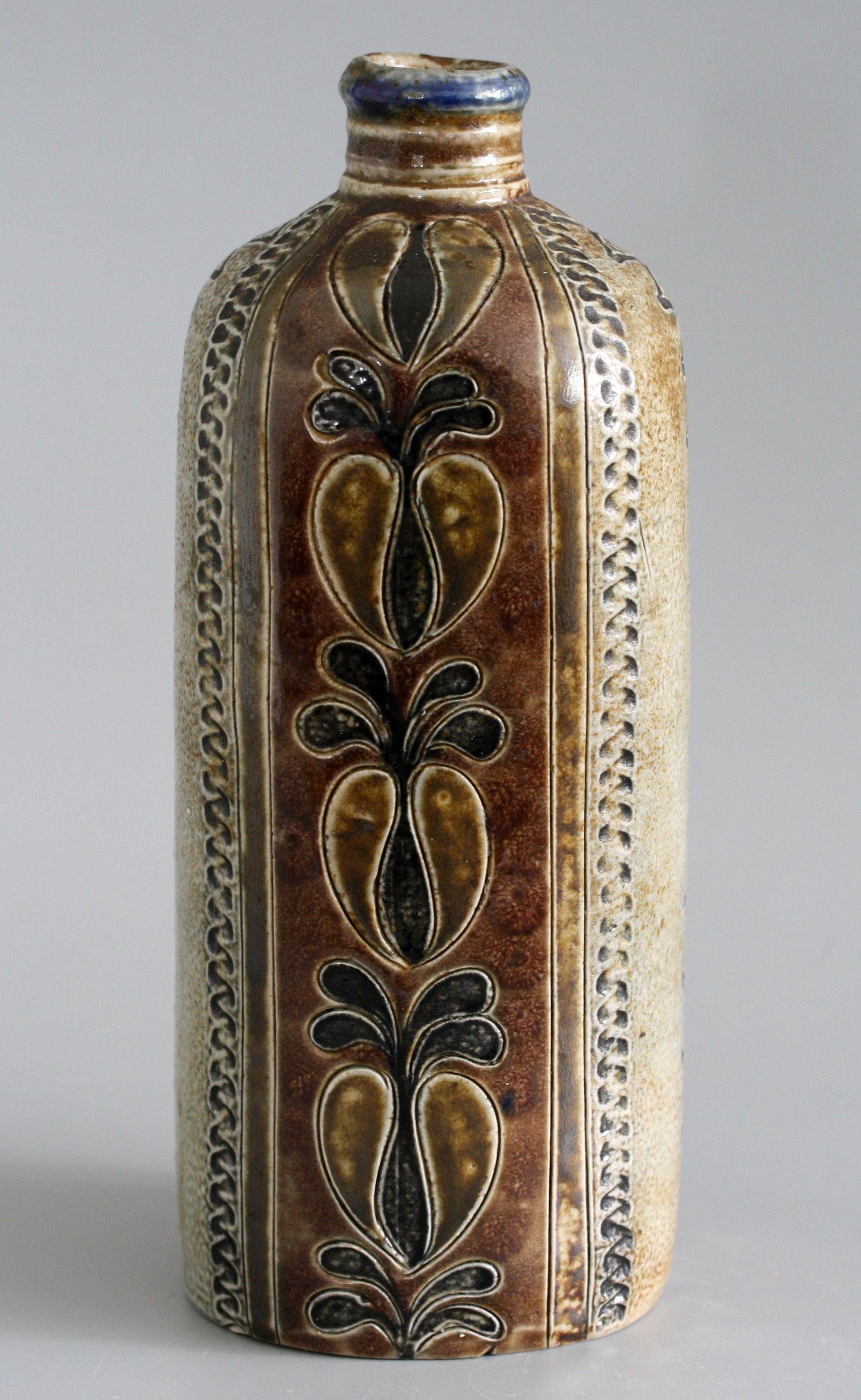 German Antique Handmade Salt Glazed Lidded Stoneware Bottle