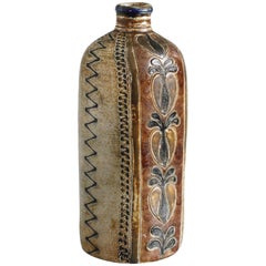 German Antique Handmade Salt Glazed Fruit Patterned Stoneware Bottle