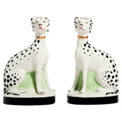 German Antique Hand Painted Porcelain Dalmatians Set of Two