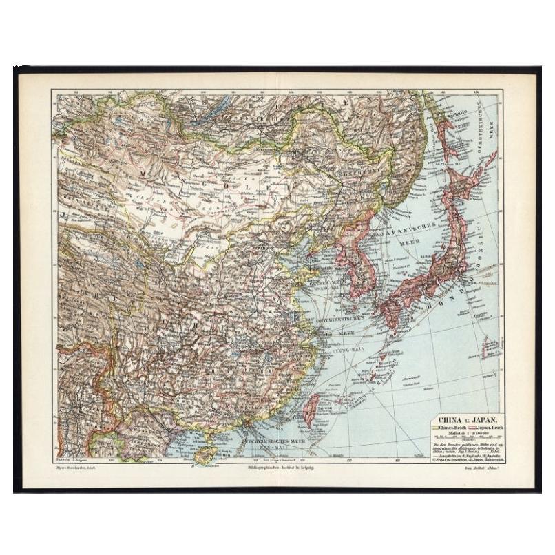 German Antique Map of China And Japan by Meyer, 1902 For Sale