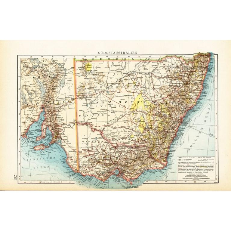 German Antique Map of Southeastern Australia, 1904 For Sale