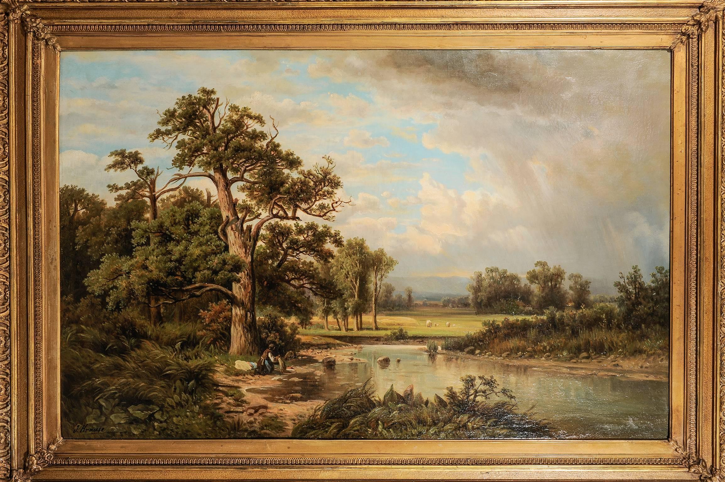 Antique large German painting with an Italian landscape - Many European painters came to Italy to paint its beautiful natural landscape, full of sun.
This painter was Franz Krause, born in Germany 31th March 1823 , died in Leitmeritz on 18th March