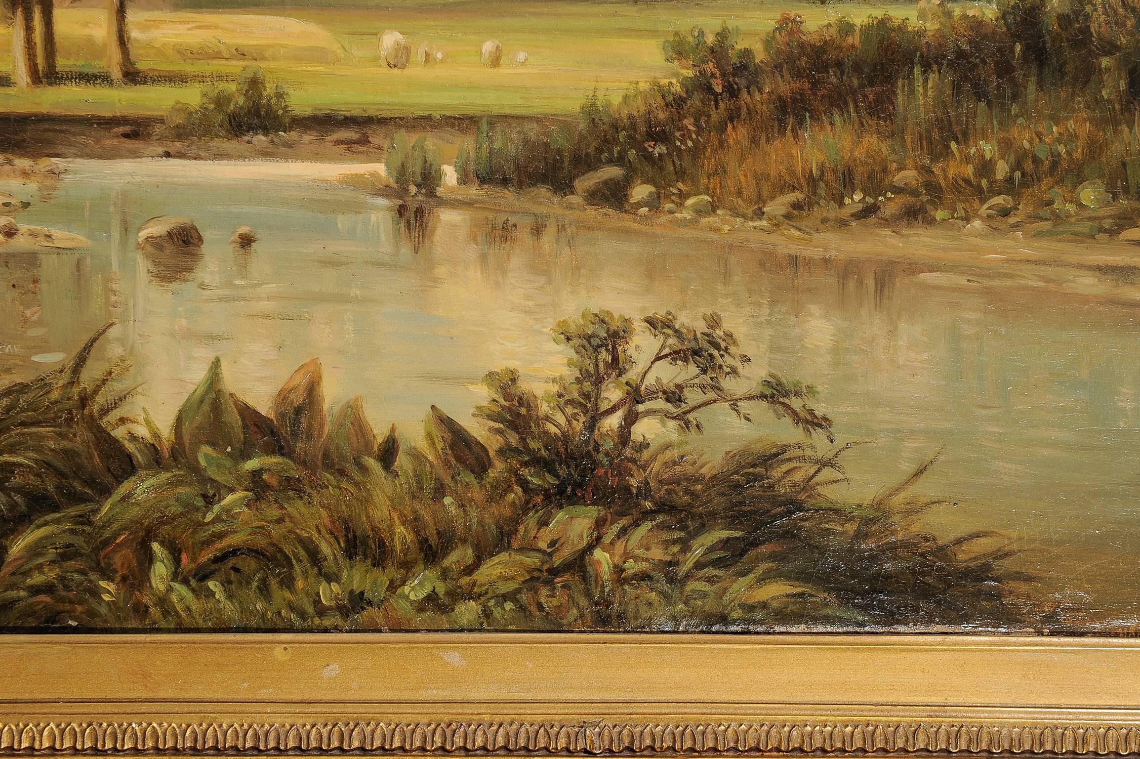 Hand-Painted  German Antique Painting with an Italian Landscape For Sale