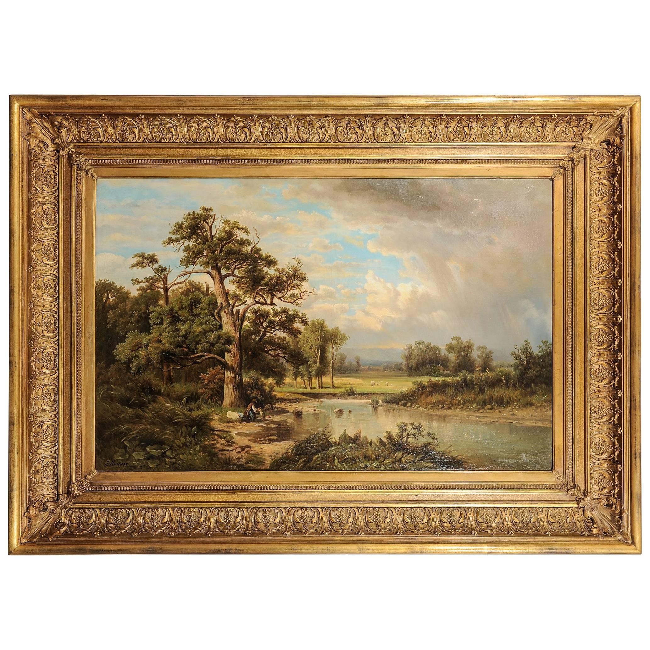  German Antique Painting with an Italian Landscape For Sale