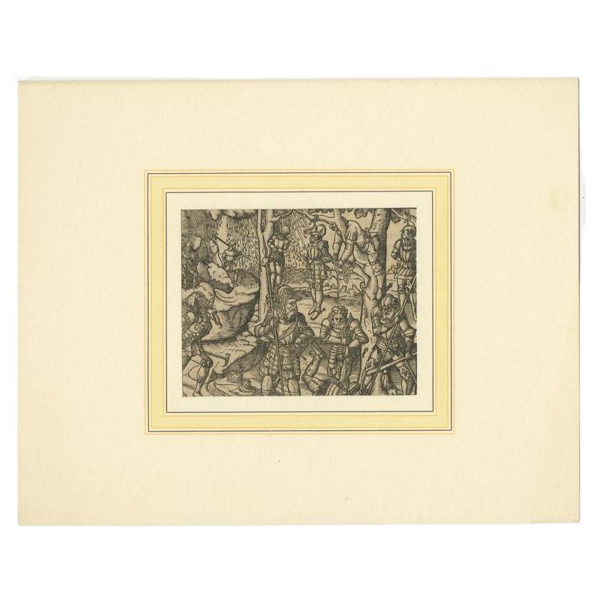 German Antique Print of a Military Scene, circa 1600 For Sale