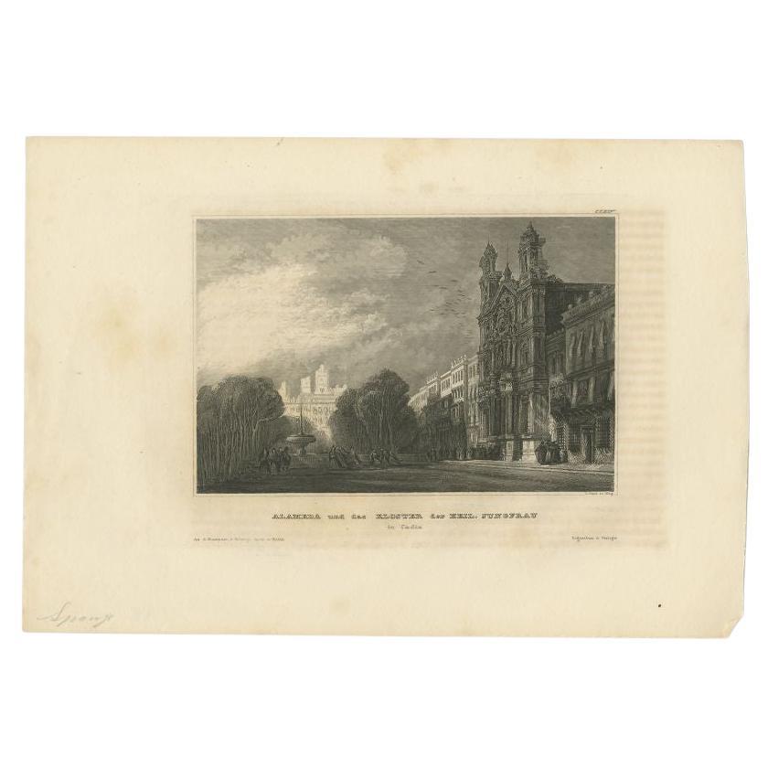 German Antique Print of Monastery in Cádiz in Spain by Meyer, 1838 For Sale