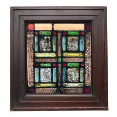 German Antique Stained Glass Depicting the Danse Macabre