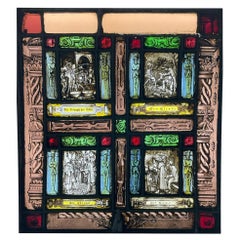German Antique Stained Glass Depicting the Danse Macabre