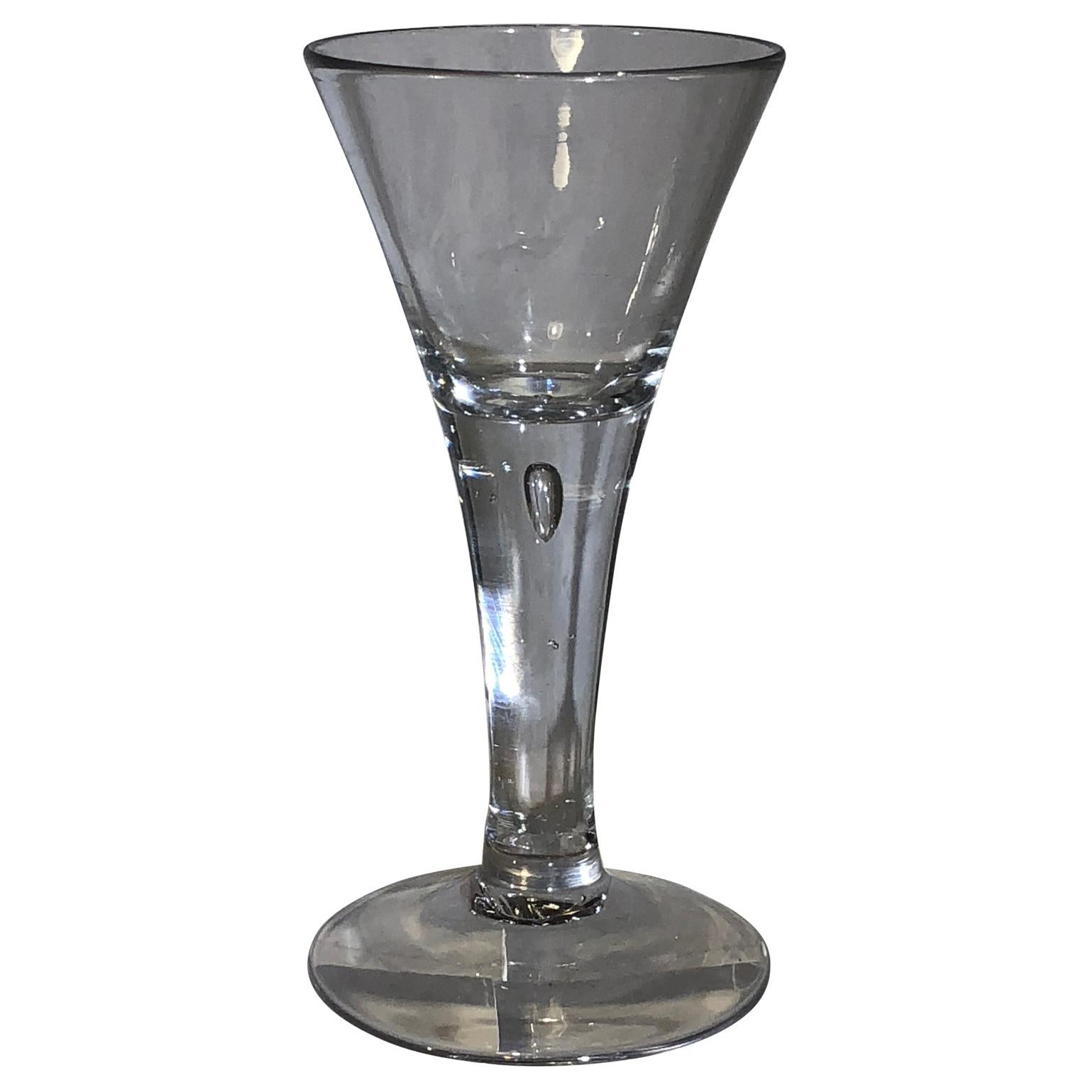 German antique wine drinking glass with air bubble, 18th century.