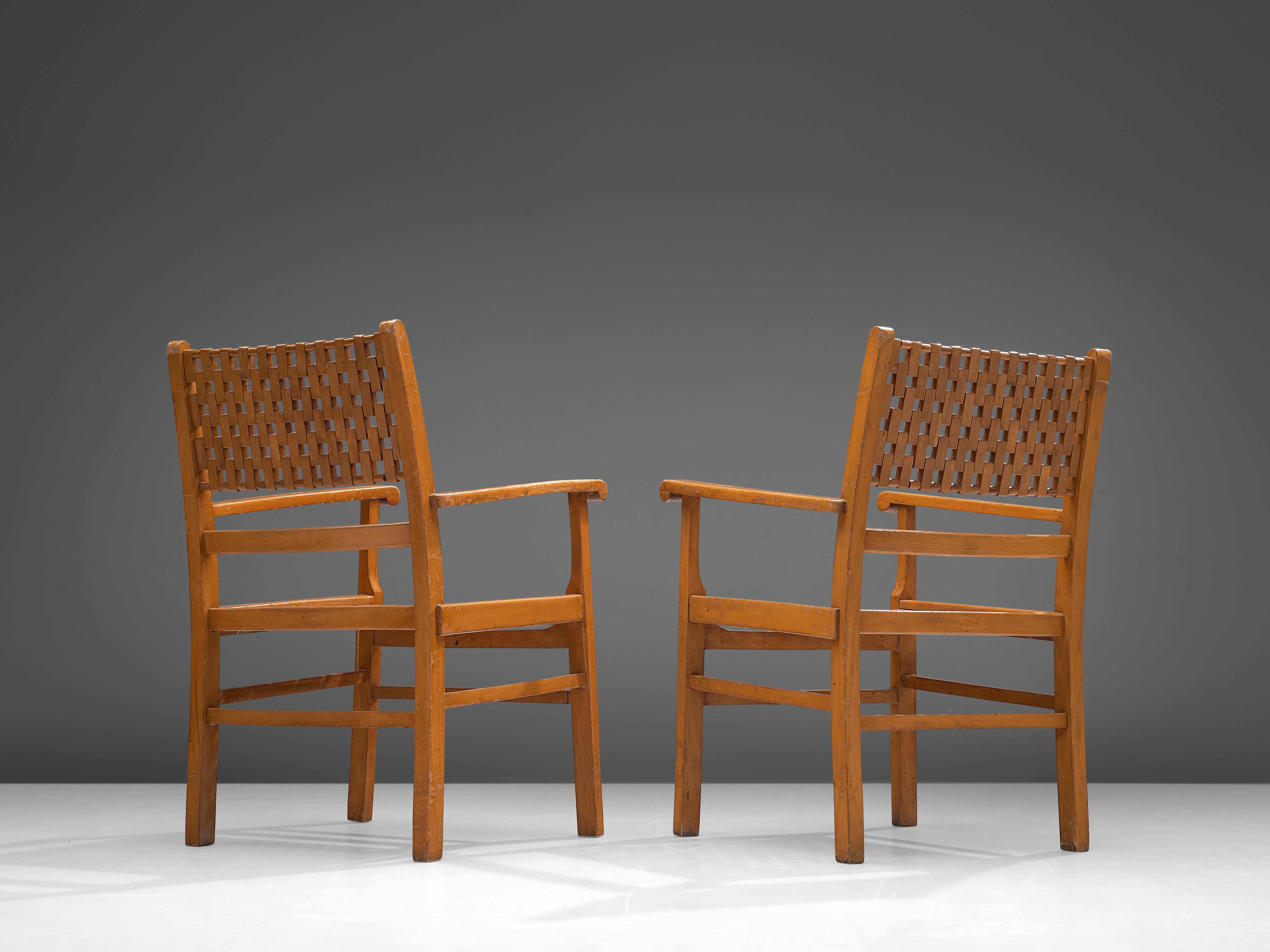 Pair of Armchairs with Geometric Seat and Back in Wood In Good Condition For Sale In Waalwijk, NL