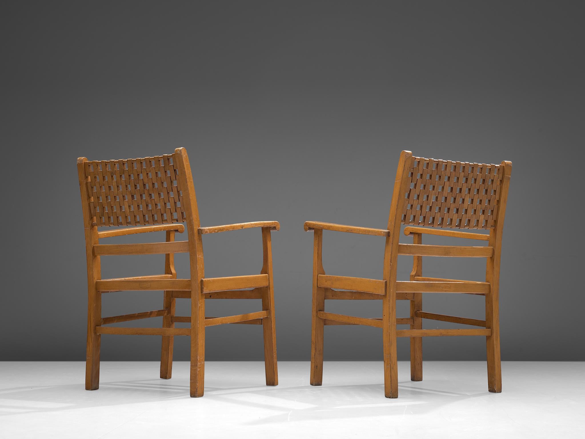 Czech German Armchairs with Webbed Seats, 1930s