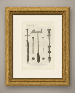 German Arms, War Hammer and Left Hand Daggers, Antique Print, 1851