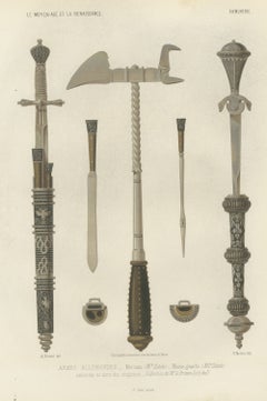 German Arms, War Hammer and Left Hand Daggers, Antique Print, 1851