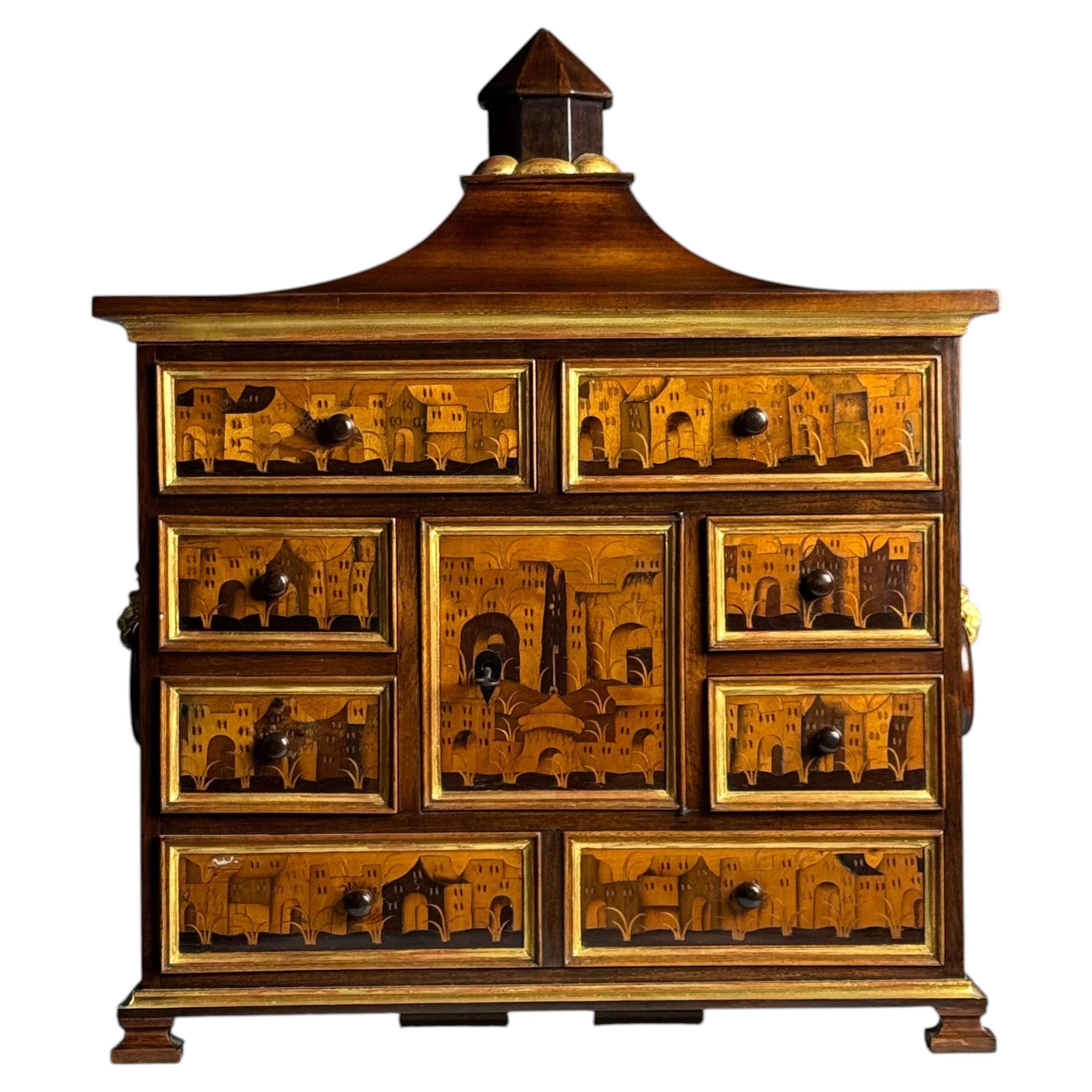 German Art Cabinet: marquetry For Sale