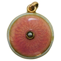 Used German Art Deco 1920's 10 Karat Gold Guilloche Enamel Locket Pendant