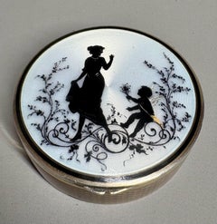 German Art Deco .935 Silver and Guilloché Enamel Pillbox with Cupid, circa 1920