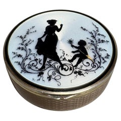 German Art Deco .935 Silver and Guilloché Enamel Pillbox with Cupid, circa 1920