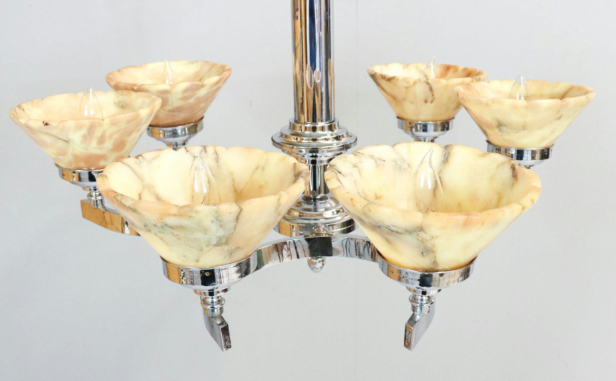 Lampadario tedesco Art Deco in alabastro e cromo in vendita 10