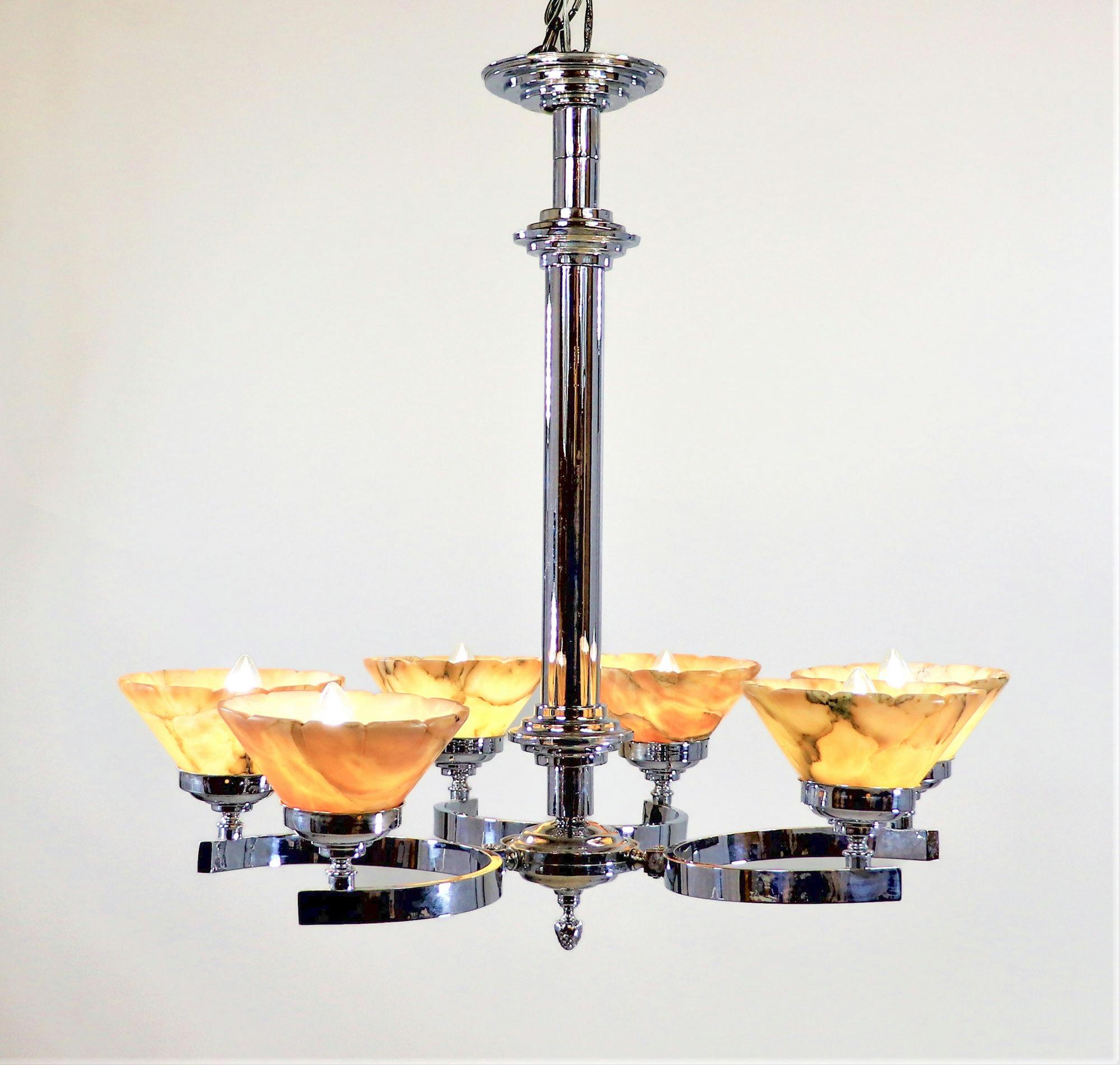 Lampadario tedesco Art Deco in alabastro e cromo in vendita 11
