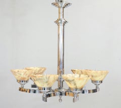 German Art Deco Alabaster And Chrome Chandelier