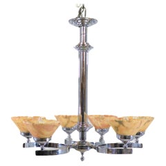 Lustre Art déco allemand en albâtre et chrome