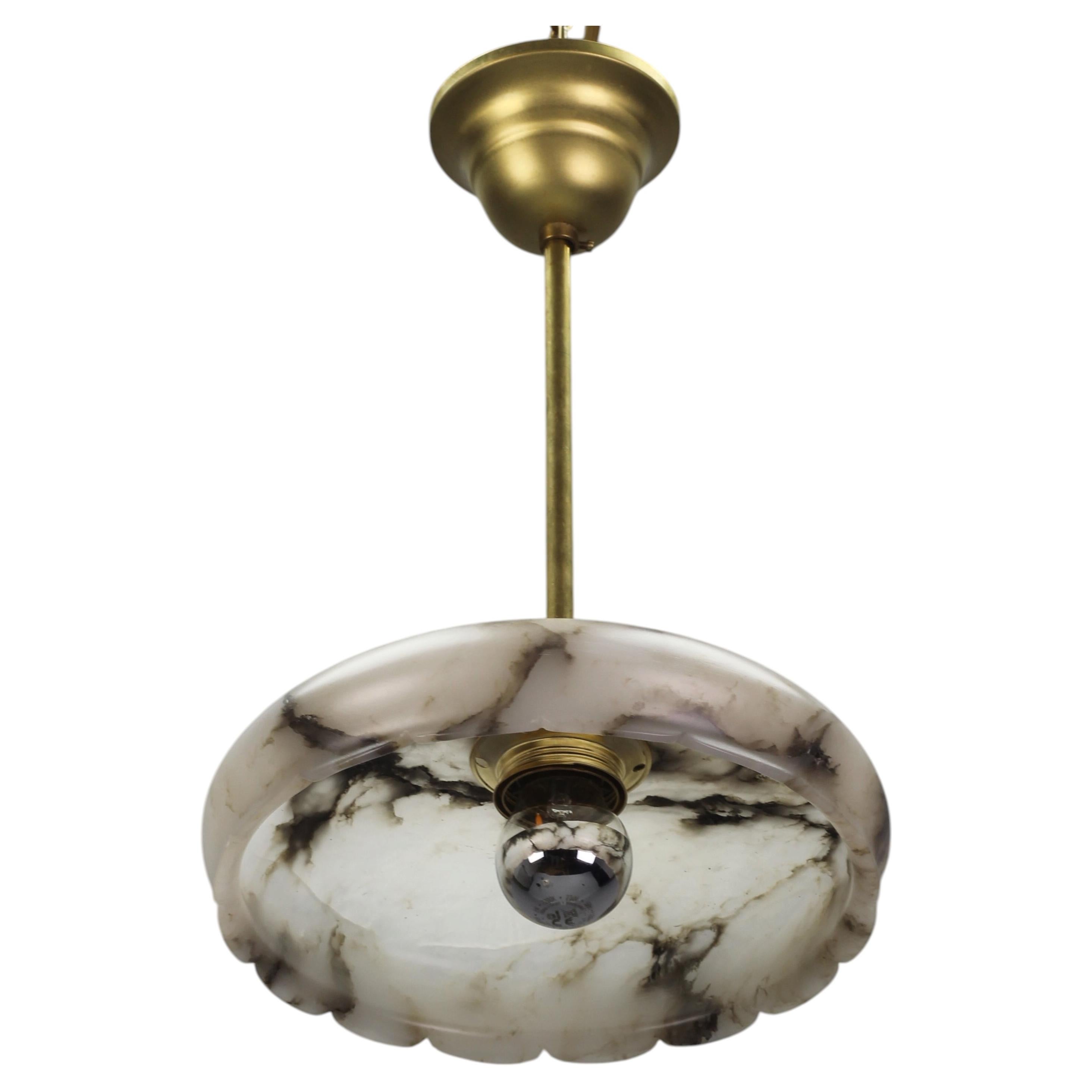 German Art Deco Alabaster Pendant Light, Later Brass Fittings, circa 1930