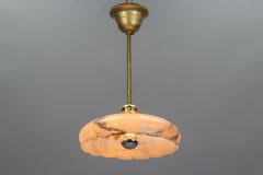 German Art Deco Alabaster Pendant Light with Scalloped Shade, circa 1930