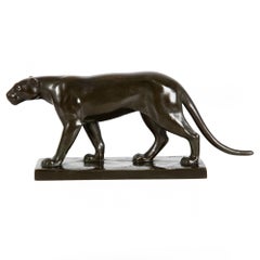 German Art Deco Antique Bronze Sculpture “Stalking Panther”, Wilhelm Schade