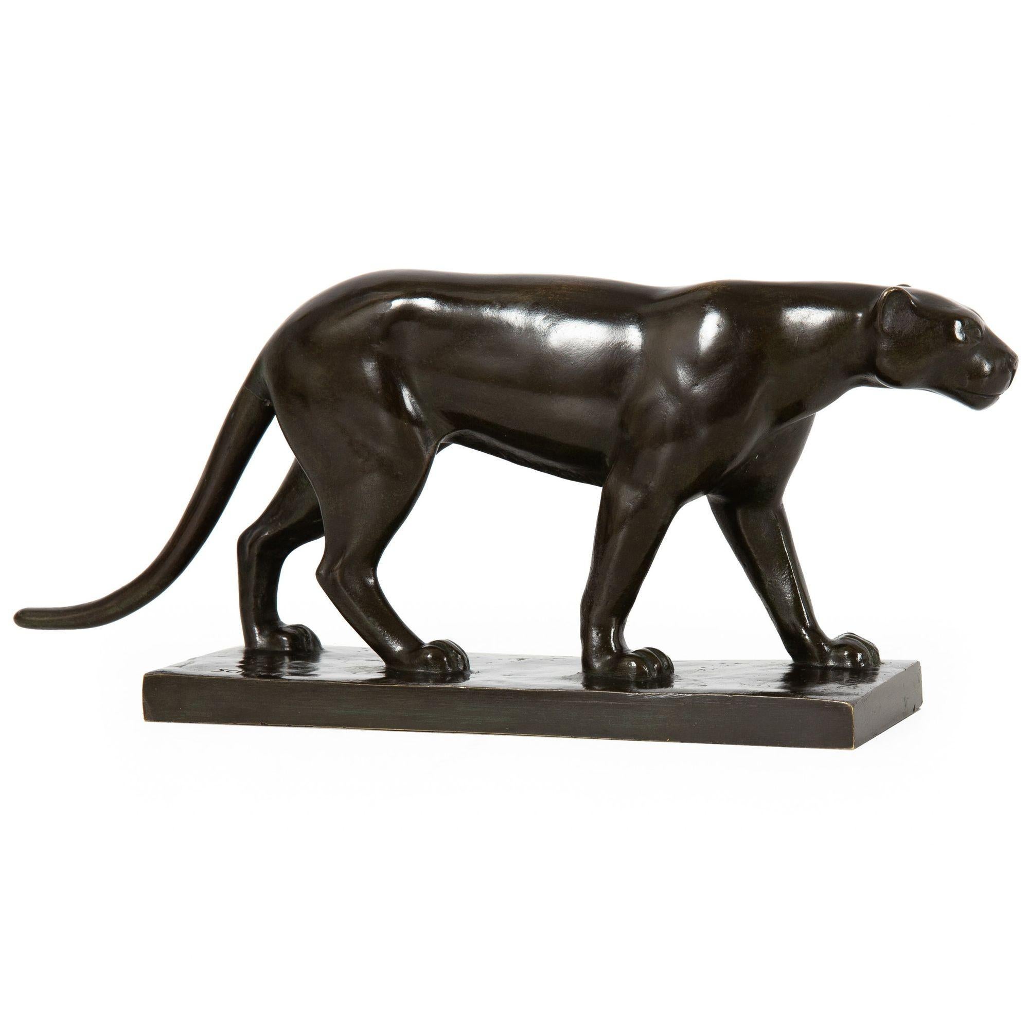 German Art Deco Antique Bronze Sculpture “Stalking Panther”, Wilhelm Schade In Good Condition For Sale In Shippensburg, PA