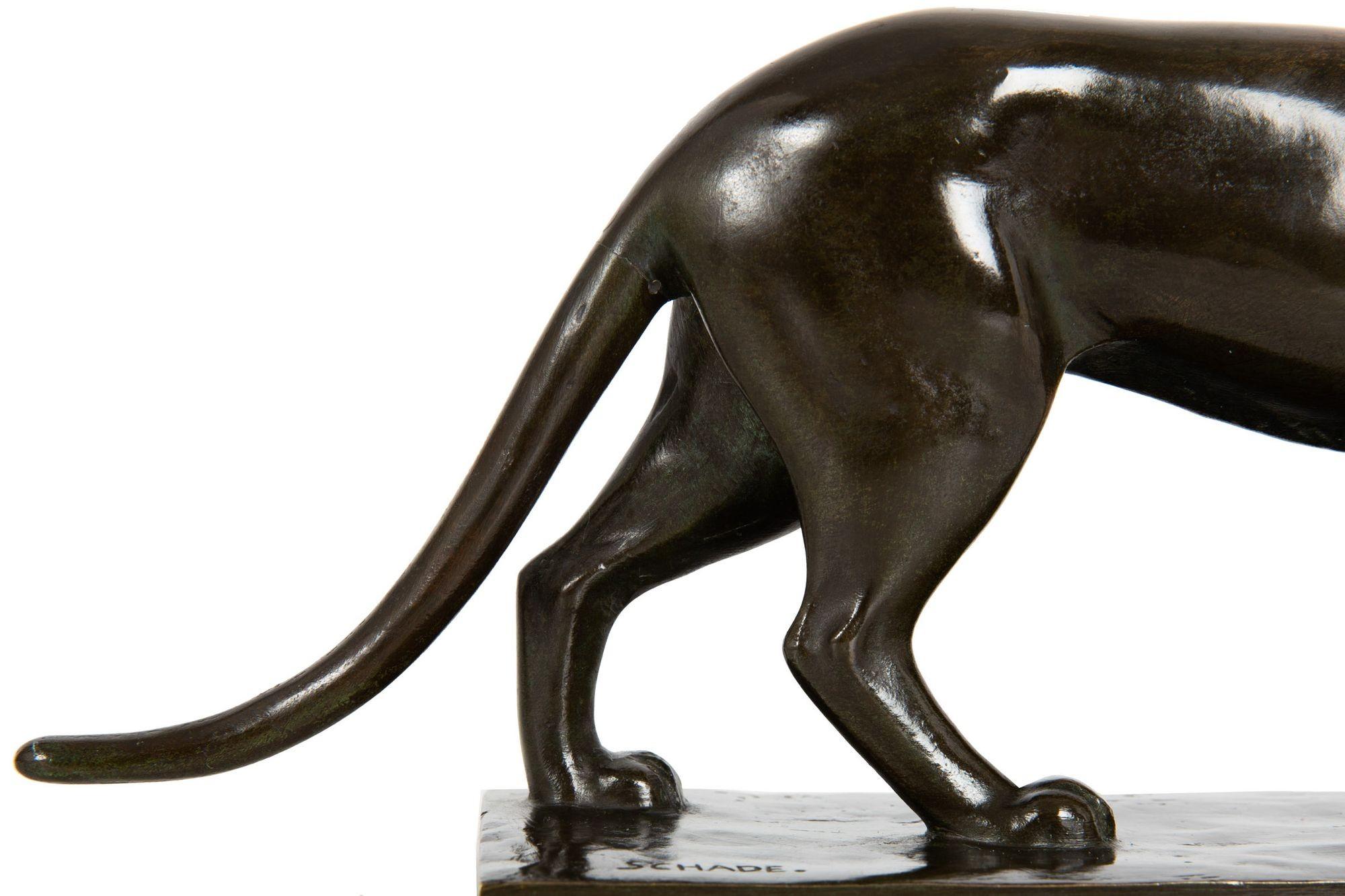 German Art Deco Antique Bronze Sculpture “Stalking Panther”, Wilhelm Schade For Sale 5