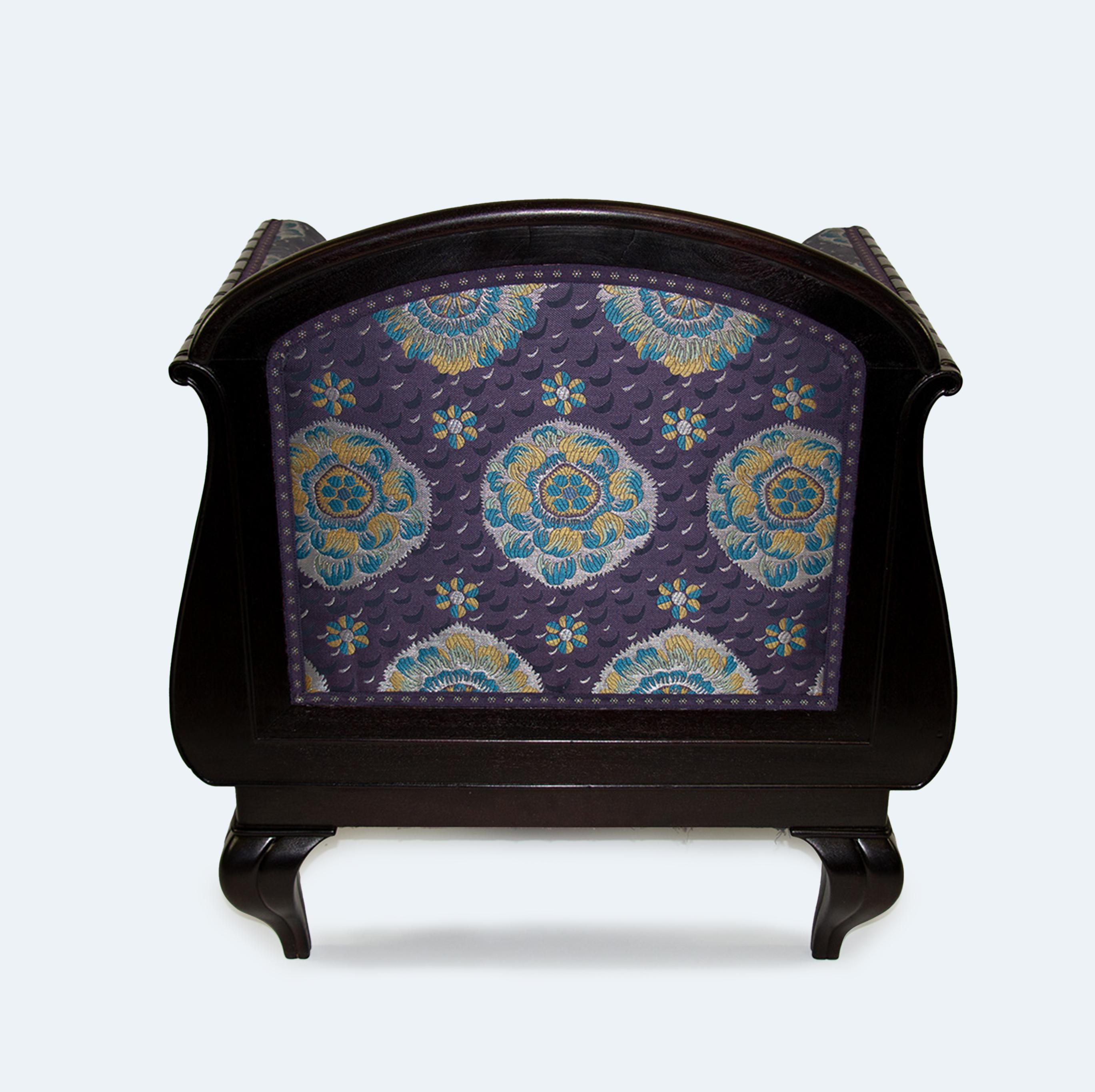 Silk German Art Deco Armchair by Peter Behrens, 1910s For Sale