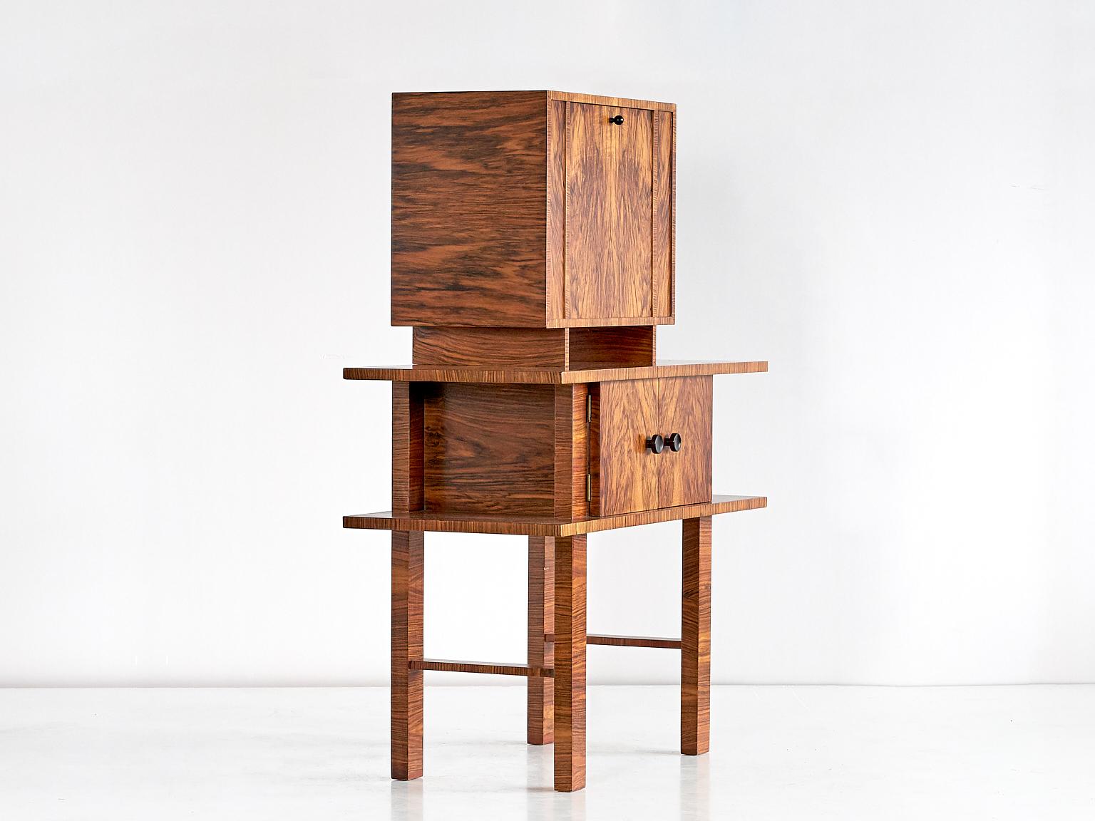 Wood German Art Deco Bar Cabinet in Bolivian Rosewood and Birch