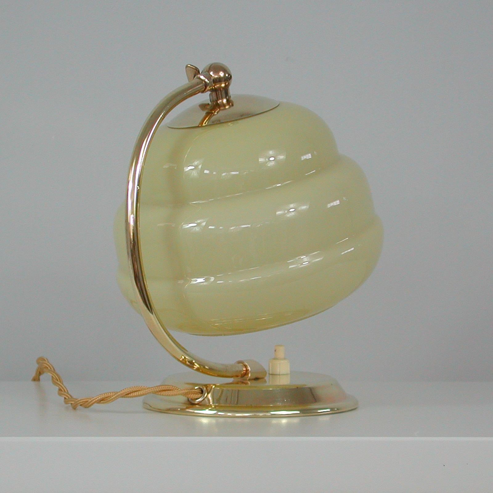 German Art Deco Bauhaus Brass and Opaline Table Lamp, 1930s For Sale 6