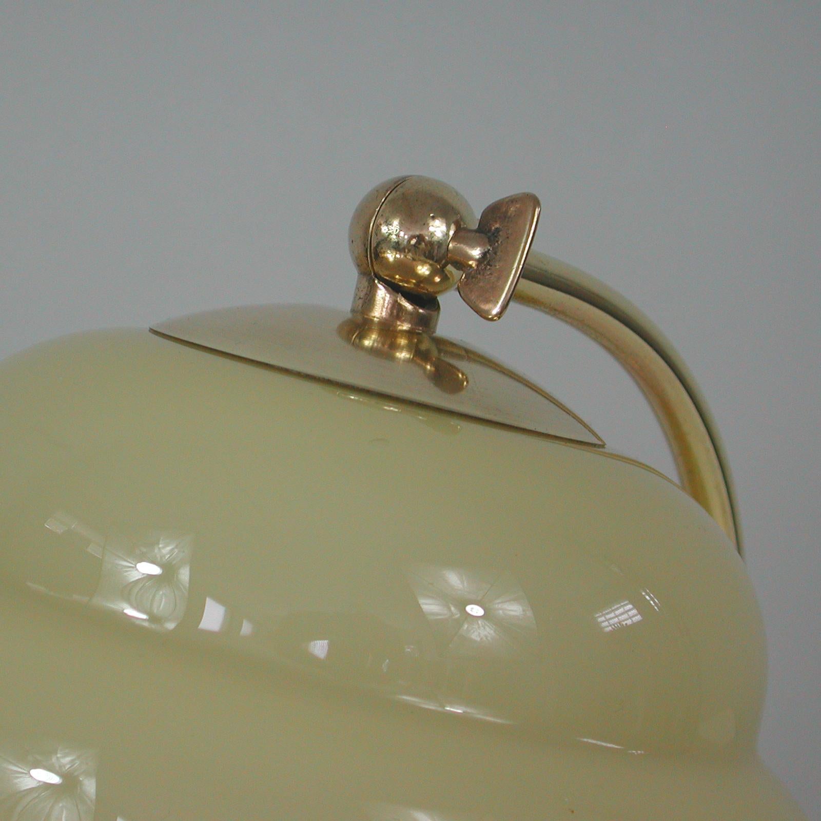 German Art Deco Bauhaus Brass and Opaline Table Lamp, 1930s For Sale 7