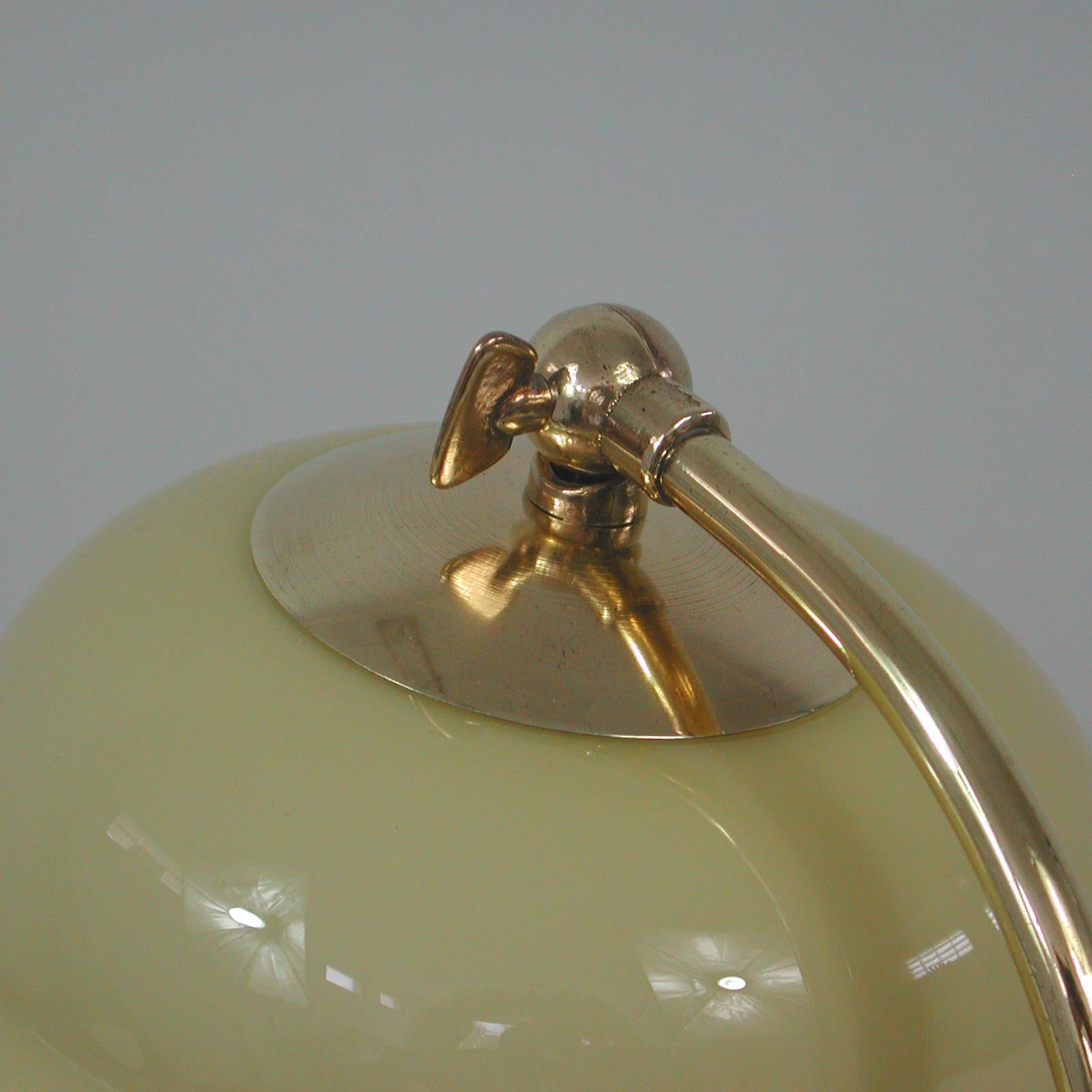 German Art Deco Bauhaus Brass and Opaline Table Lamp, 1930s For Sale 8