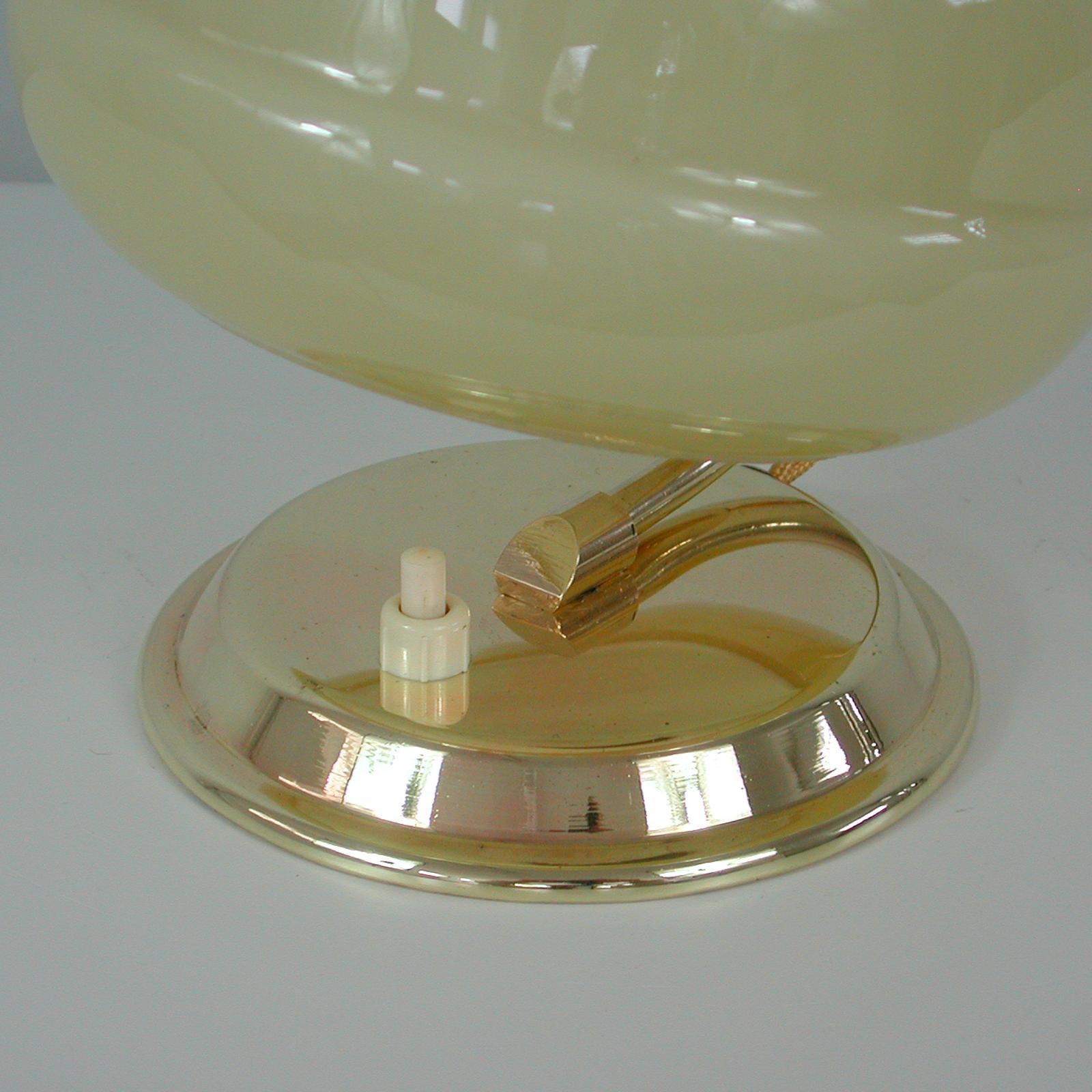 German Art Deco Bauhaus Brass and Opaline Table Lamp, 1930s For Sale 9