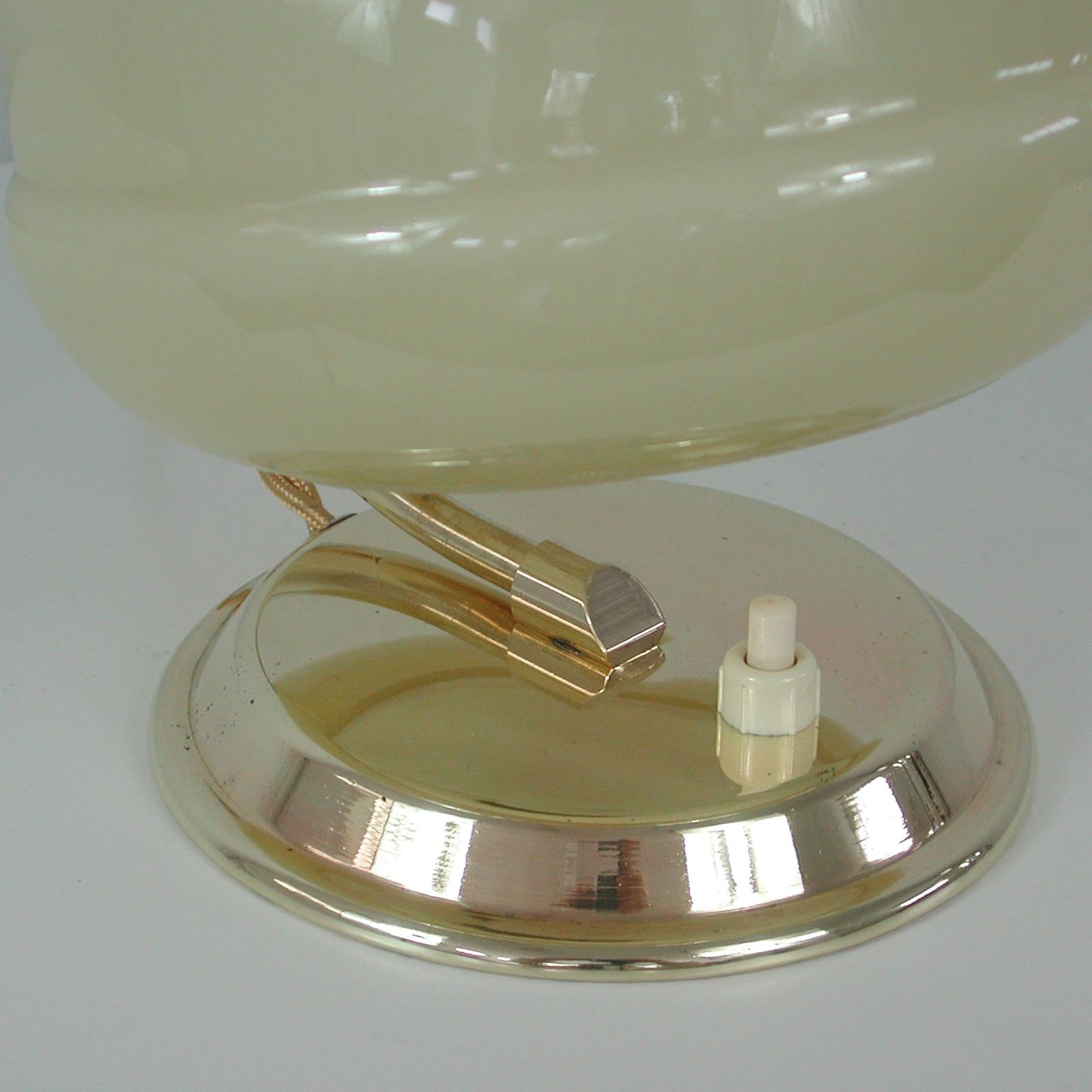 German Art Deco Bauhaus Brass and Opaline Table Lamp, 1930s For Sale 10